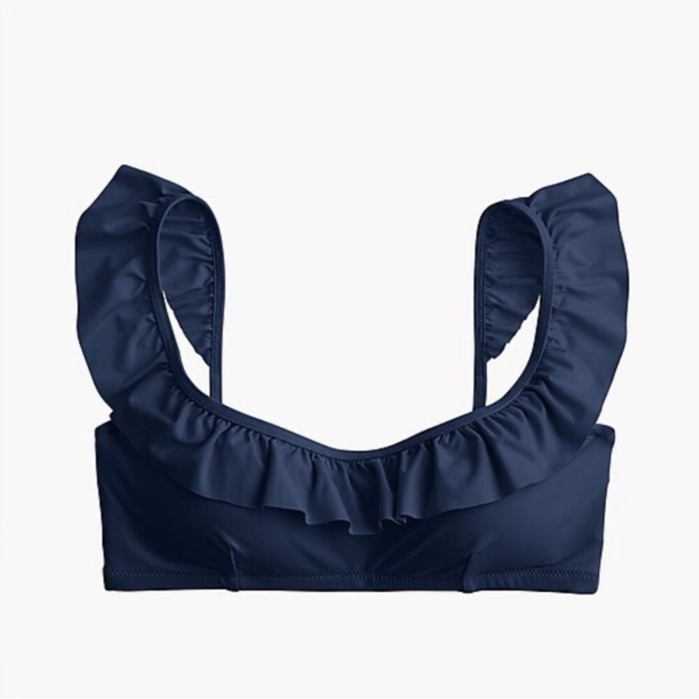 J. Crew Navy Ruffle Bikini Top